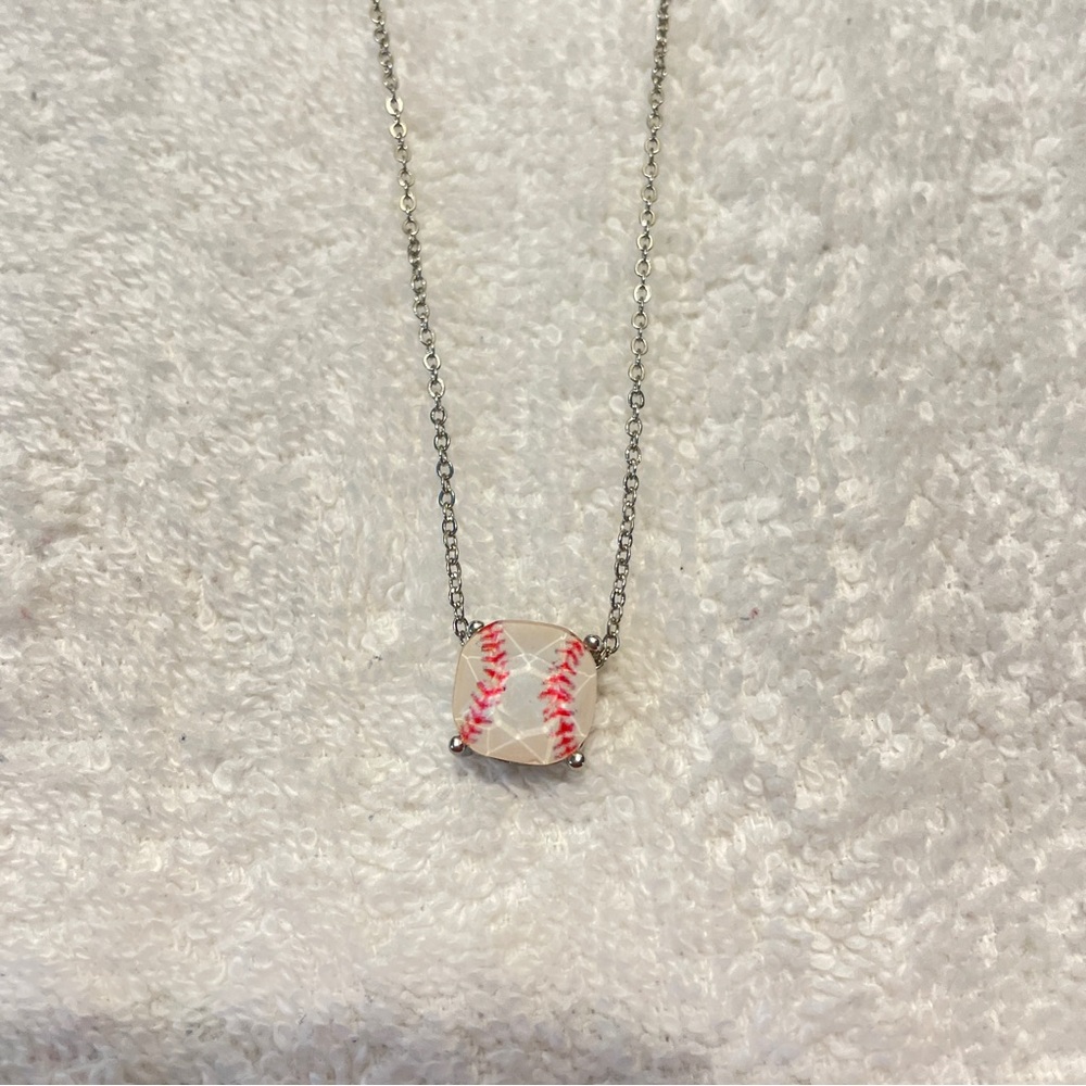Baseball gem silver necklace NWT